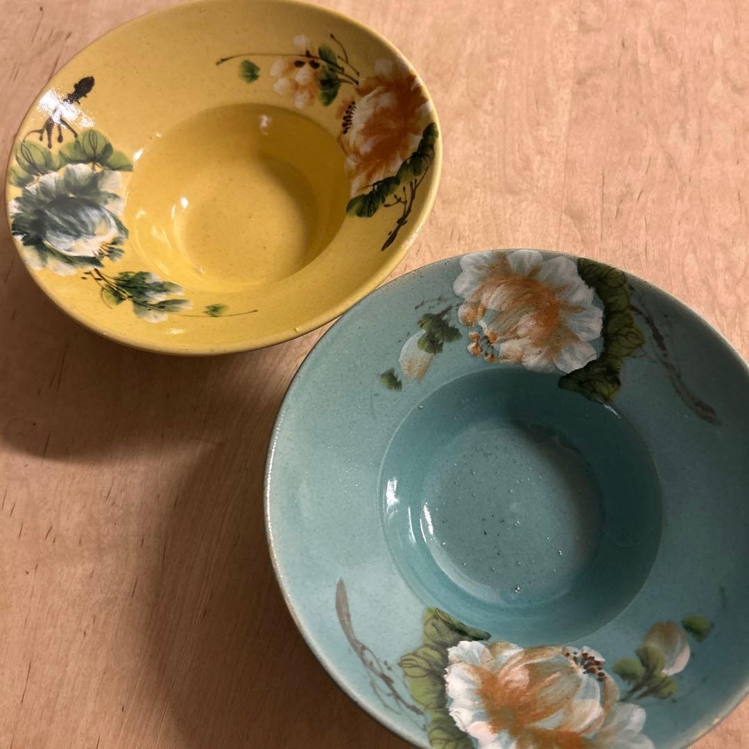 エンメオ　ソンベ焼き　ベトナム　花柄　陶器ボウル　2個セット