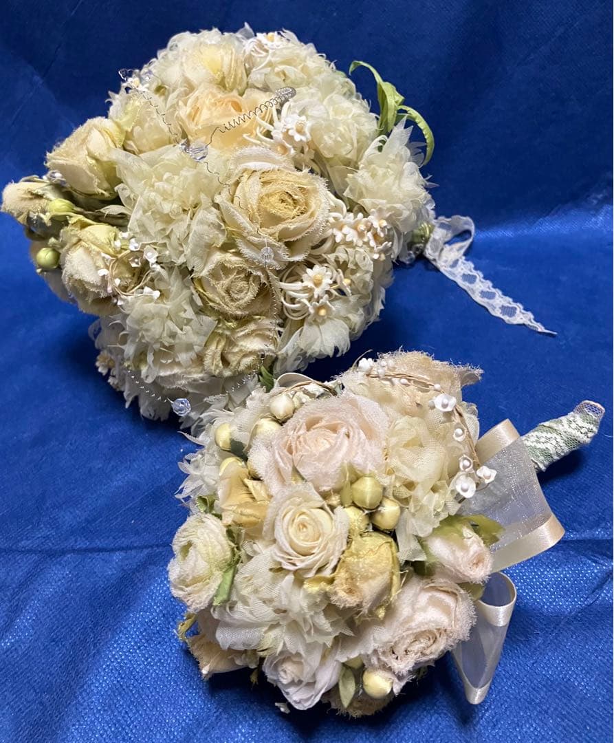 布花　染め花　アートフラワー　ハンドメイド　花たばのブーケ　2点セットおまとめ