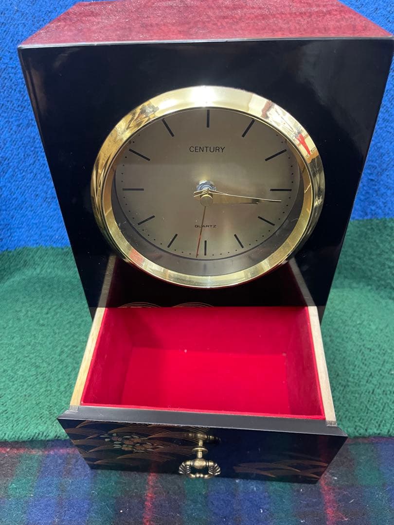 レトロ 置き時計 木製風 インテリア時計 棚付き 高さ29cm アンティーク調