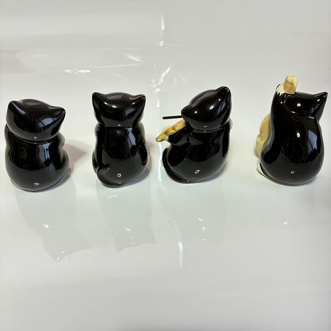 【瀬戸焼】黒猫オーケストラ　11体セット　黒猫音楽隊　黒猫楽団　台座付き