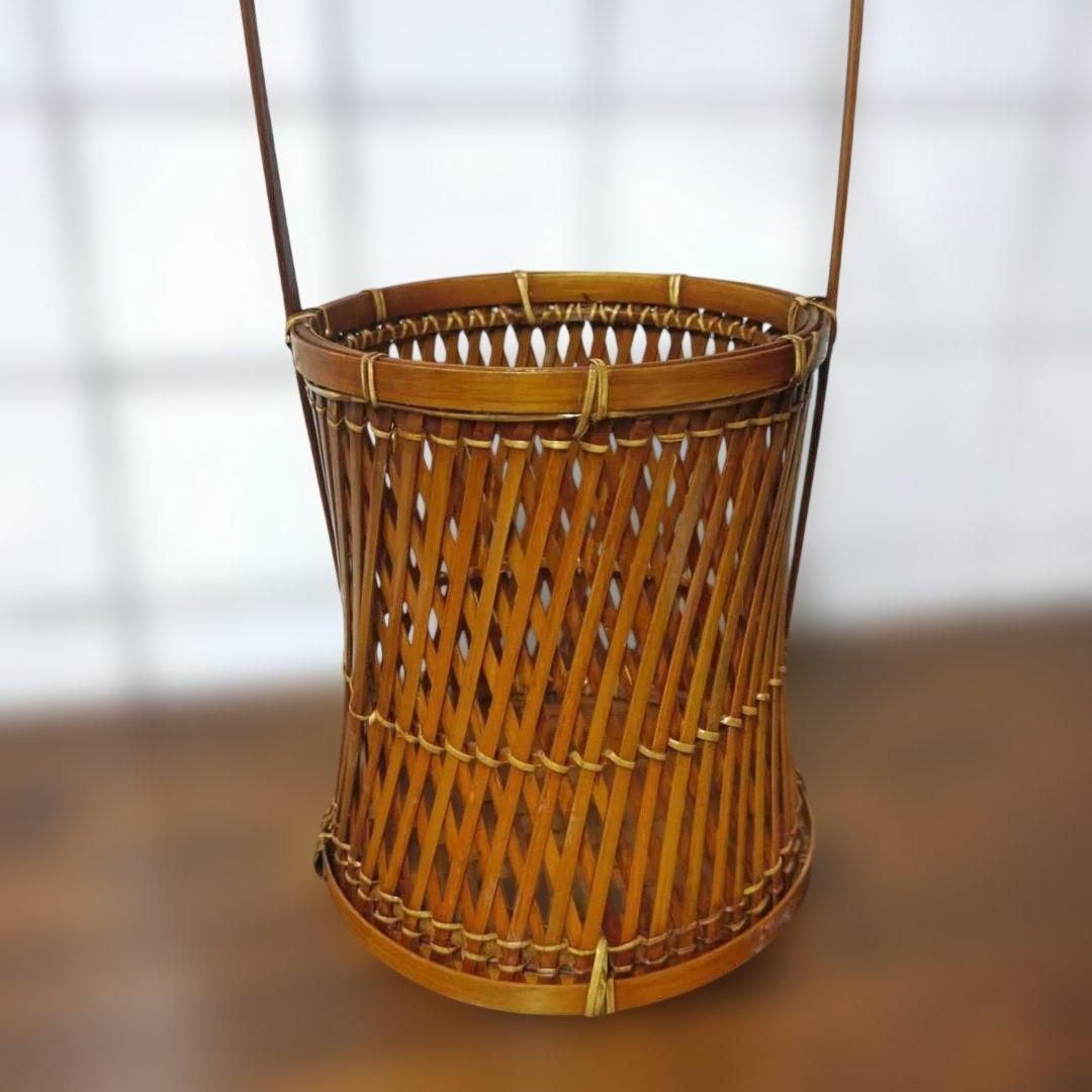 竹編 花籠 手付花入 茶道具 竹籠 花器 高さ21cm 和風インテリア