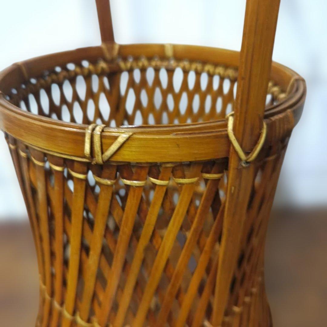 竹編 花籠 手付花入 茶道具 竹籠 花器 高さ21cm 和風インテリア