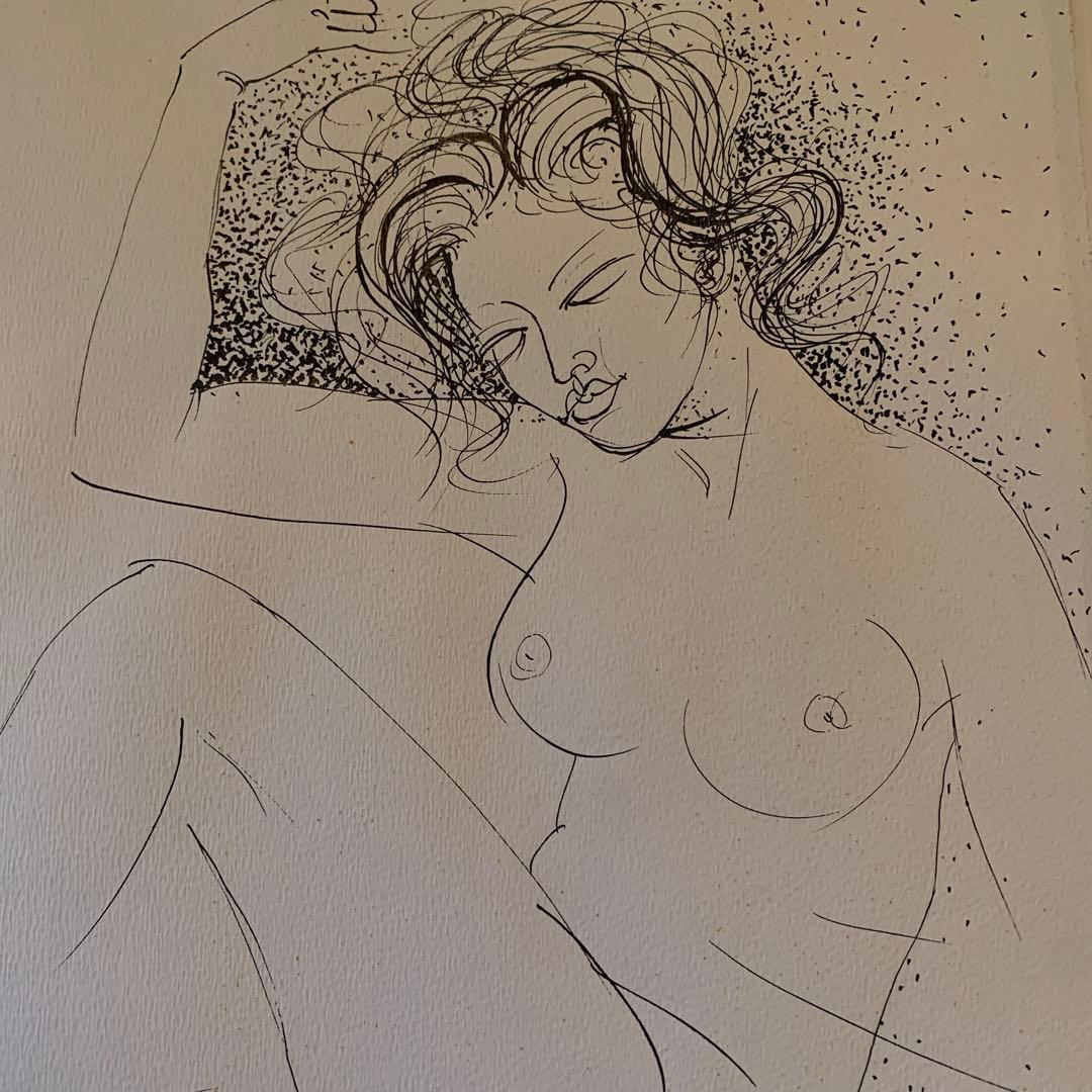 希少　真作　新谷琇紀　1974年作　肉筆デッサン画　素描　ペン画　神戸の巨匠