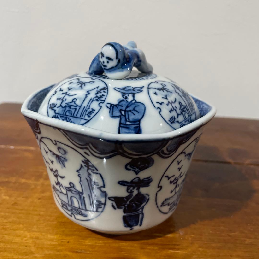 【新品・未使用】美濃焼 良峰窯 一閑人 蓋碗 ペア むし碗 煮物碗 古染付 蓋物