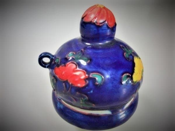 中国 元王朝? 蓋付 扁壷 【元代 華彩異獣紋両耳平ケトル】の写し 中国古玩