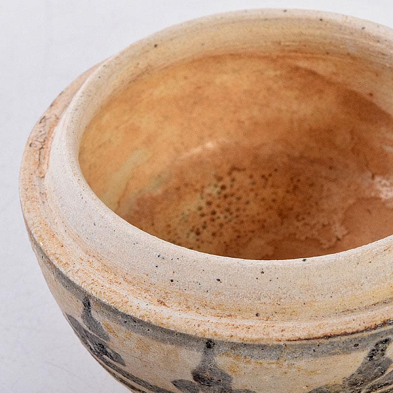 タイ古陶磁　スンコロク　宋胡禄　唐草文　盒子　香合　時代箱付　Z　8540