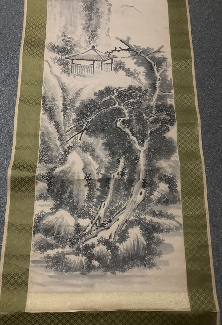完全ジャンク品 水墨山水之図 掛軸 作者不明