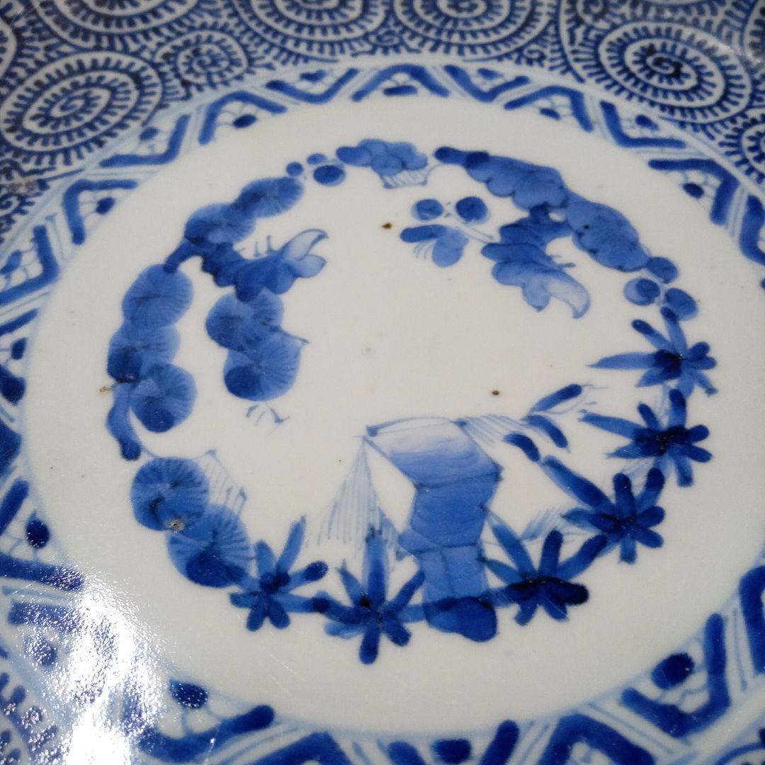 古伊万里　 染付、蛸唐草分皿 大明成化年製