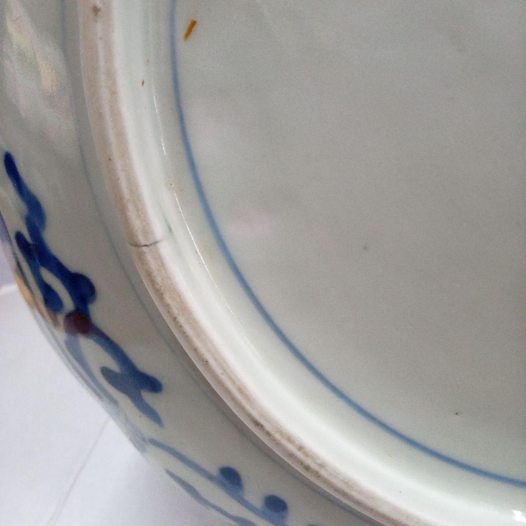 古伊万里　 染付、蛸唐草分皿 大明成化年製