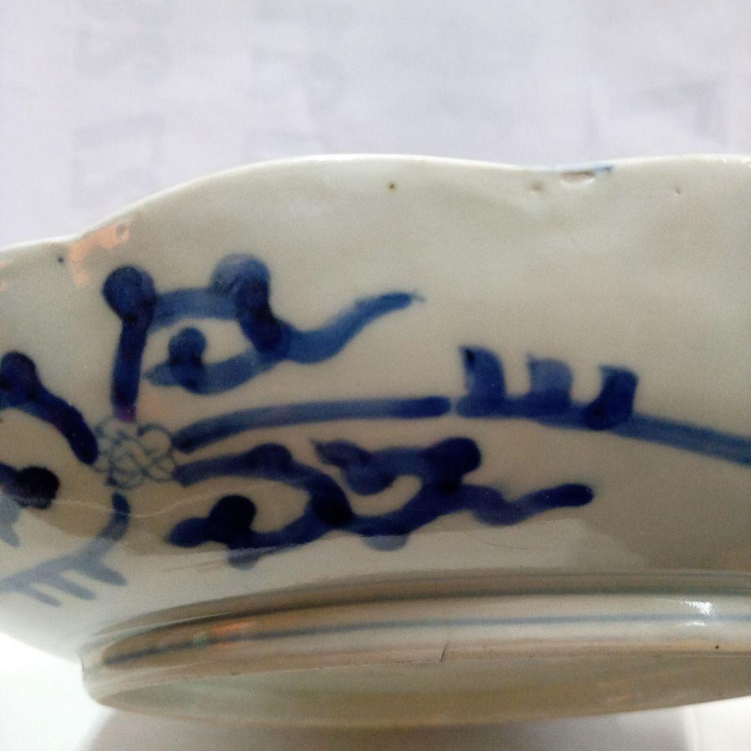 古伊万里　 染付、蛸唐草分皿 大明成化年製