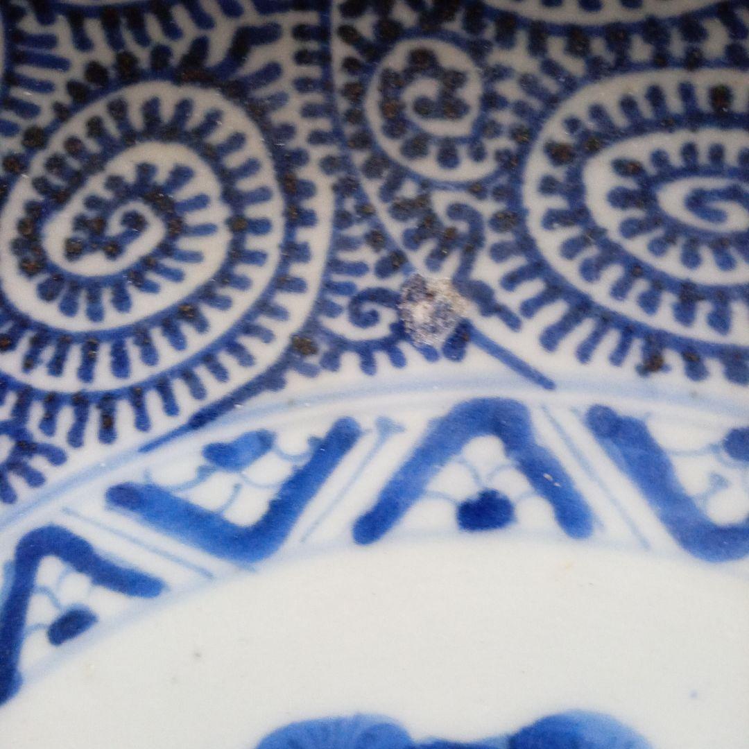 古伊万里　 染付、蛸唐草分皿 大明成化年製