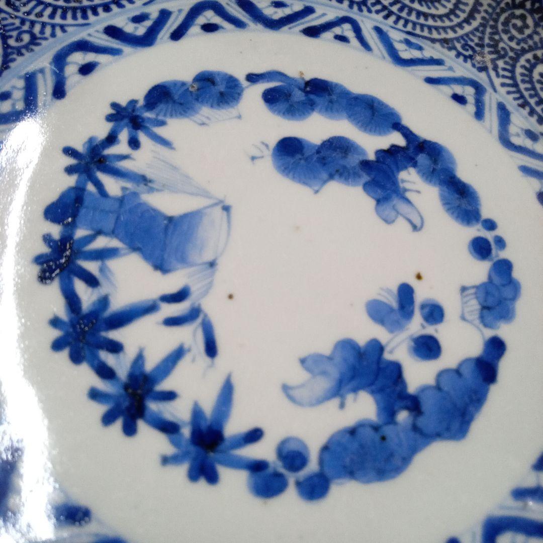 古伊万里　 染付、蛸唐草分皿 大明成化年製