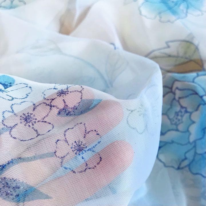 加工ひまわり＆ブルー ホワイト 洗濯可 ミラー レース のれん突っ張り棒