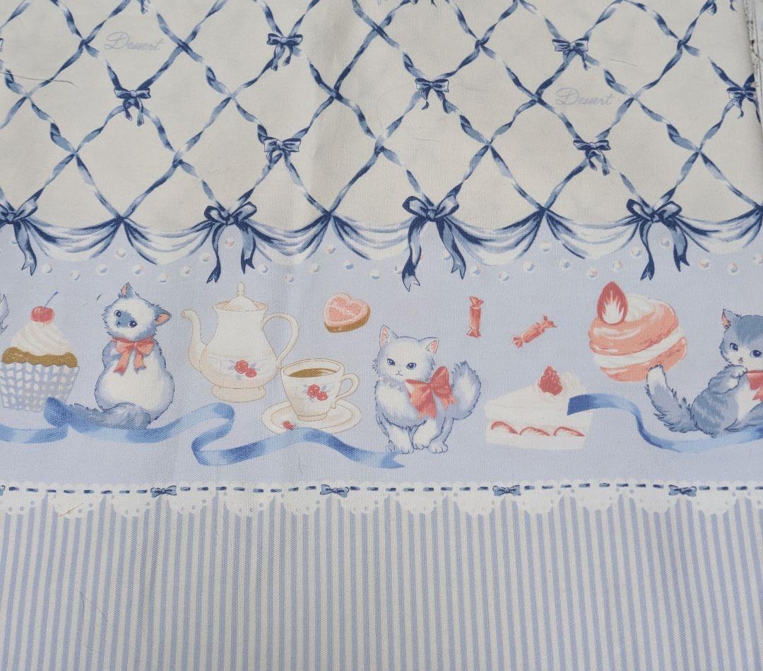 オーダー　濃い水色　メルヘン猫　ねこ　給食袋　体操着袋　レッスンバッグ　靴袋