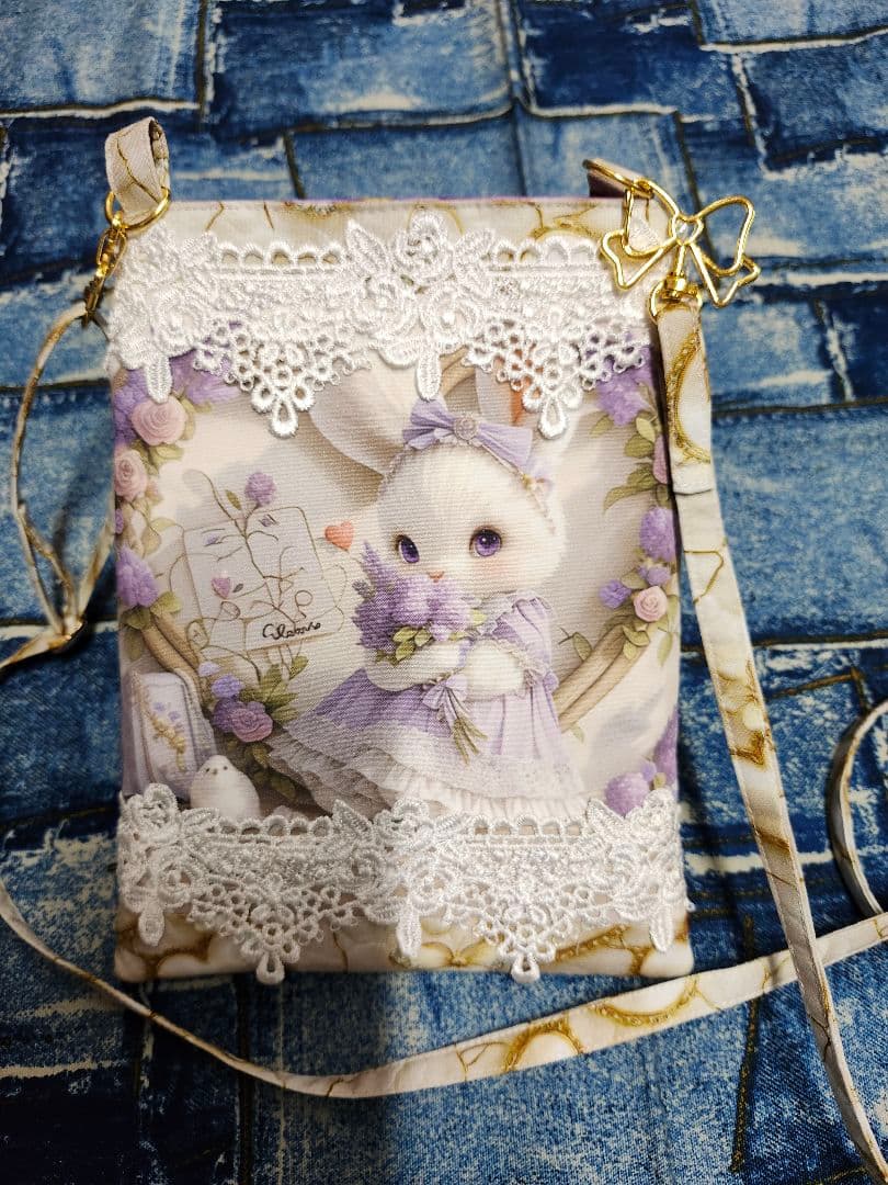 ハンドメイド、うさぎパネル生地、スマホポーチ