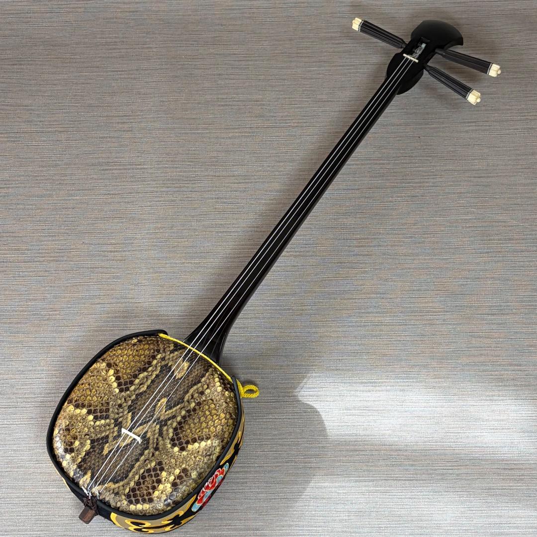 極美品✨沖縄三線 本蛇皮強化張り 池武当 新垣三線 ハードケース付 送料無料
