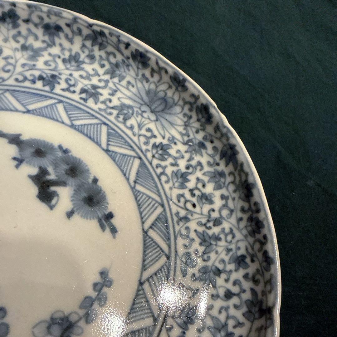 [ai]古伊万里　染付　花唐草　中皿　無傷完品　元禄期