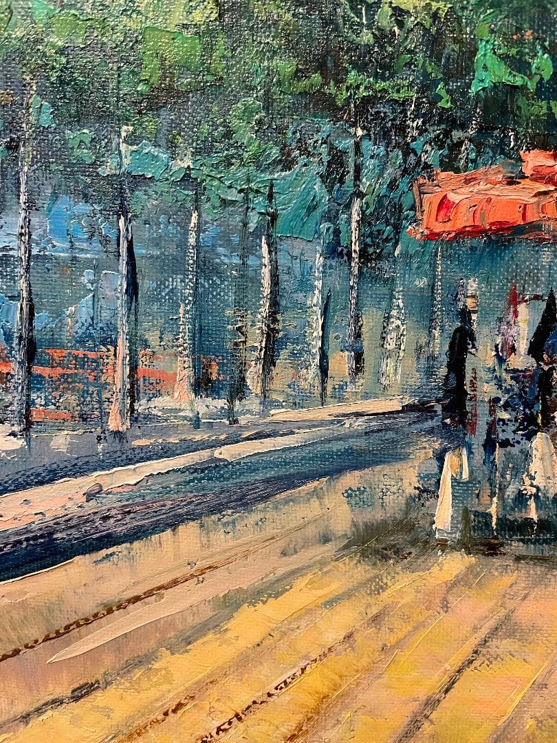 「真作」広瀬和之「シャンゼリゼ通り」風景画　油彩画　額装　サイン有り