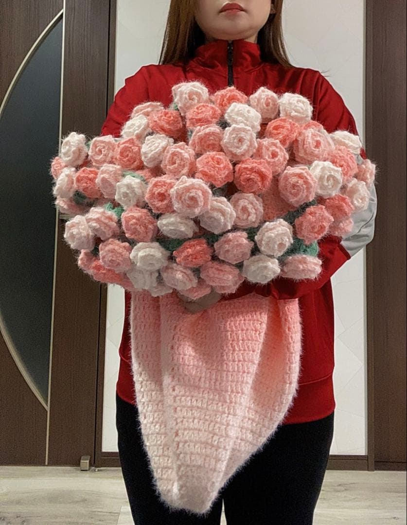 バラの花束ブランケット直径118cm，69本の大きな花ストール