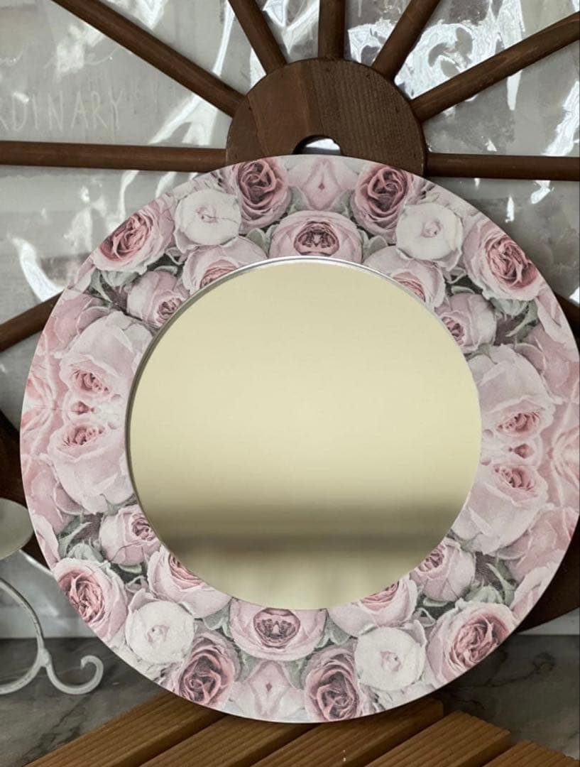 蓋付き収納BOX※積み重ね収納BOX※壁掛けミラー※薔薇雑貨※デコパージュ薔薇