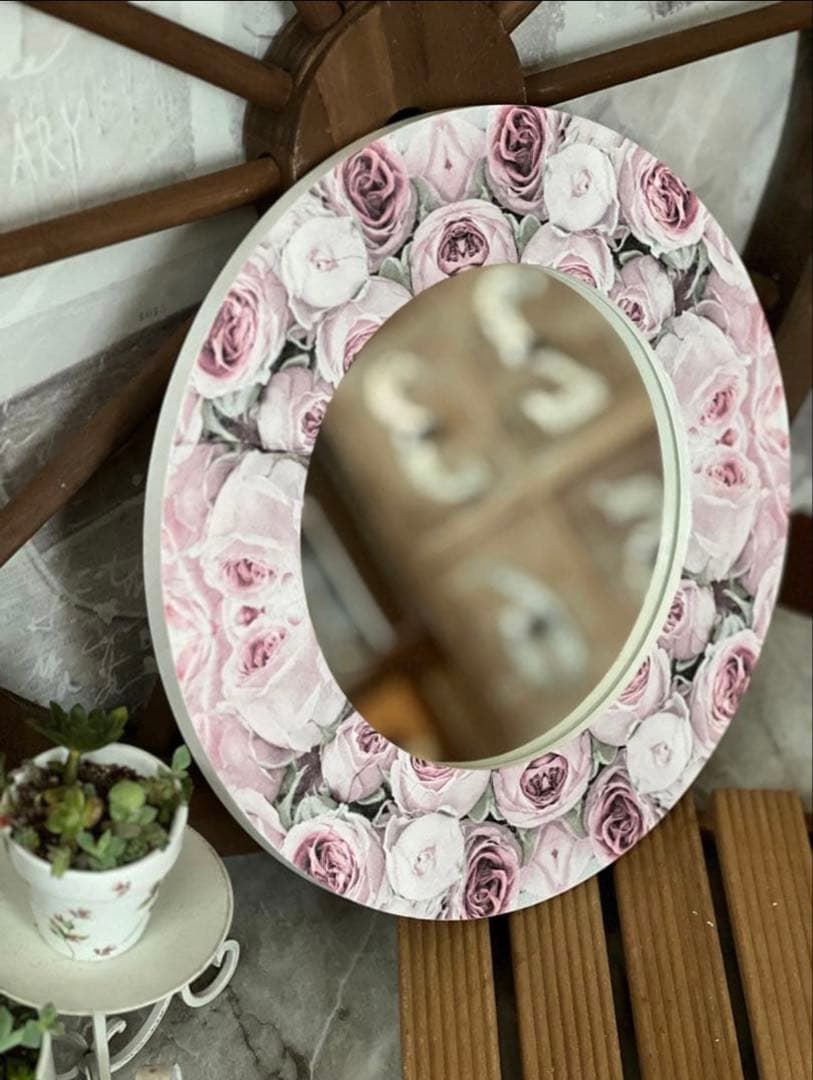 蓋付き収納BOX※積み重ね収納BOX※壁掛けミラー※薔薇雑貨※デコパージュ薔薇