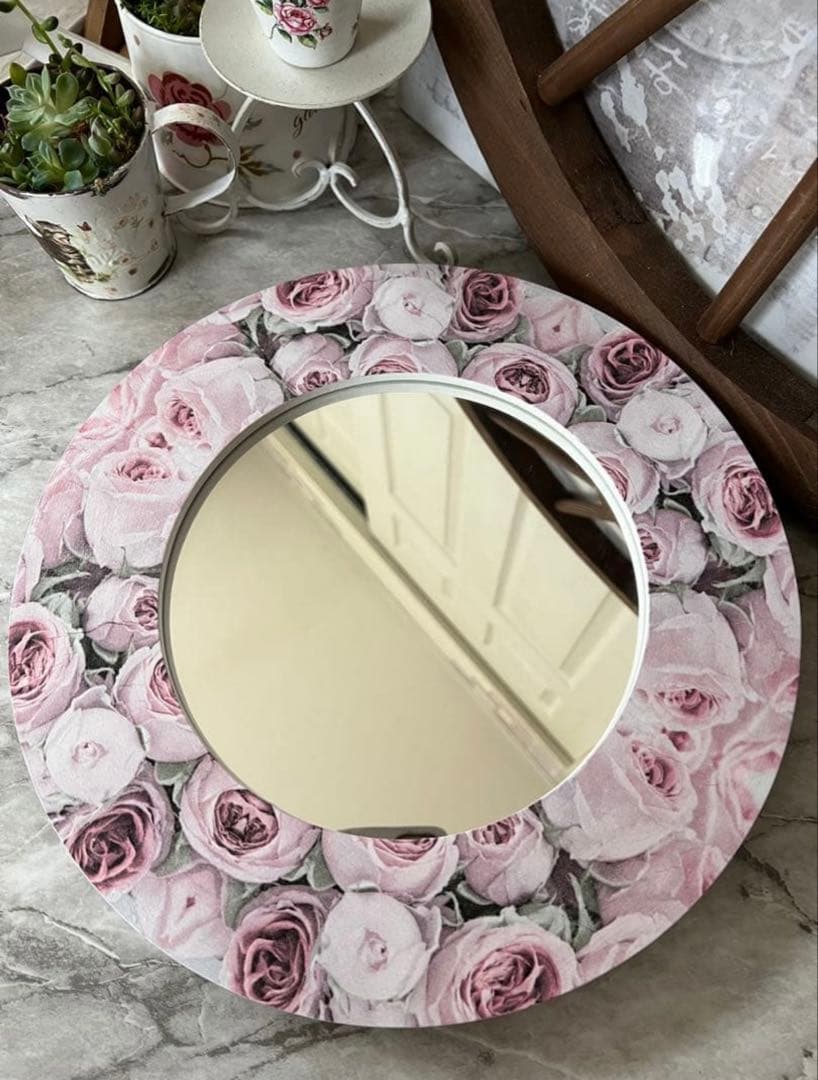 蓋付き収納BOX※積み重ね収納BOX※壁掛けミラー※薔薇雑貨※デコパージュ薔薇