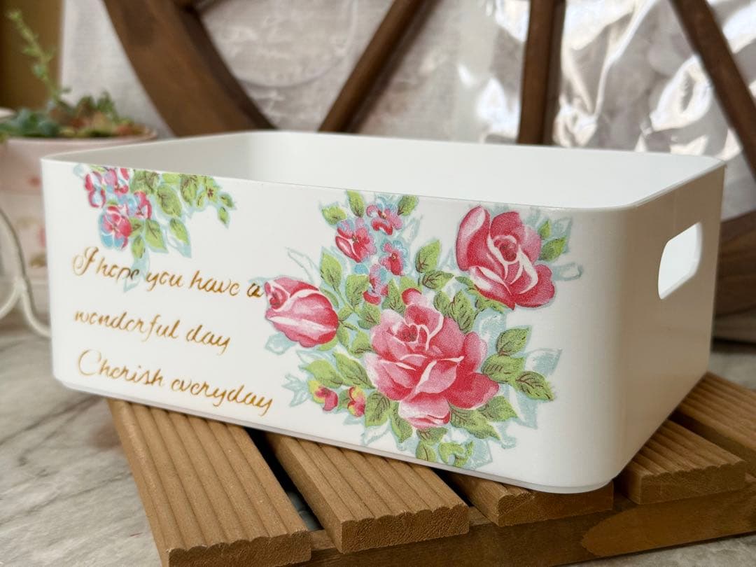 蓋付き収納BOX※積み重ね収納BOX※壁掛けミラー※薔薇雑貨※デコパージュ薔薇