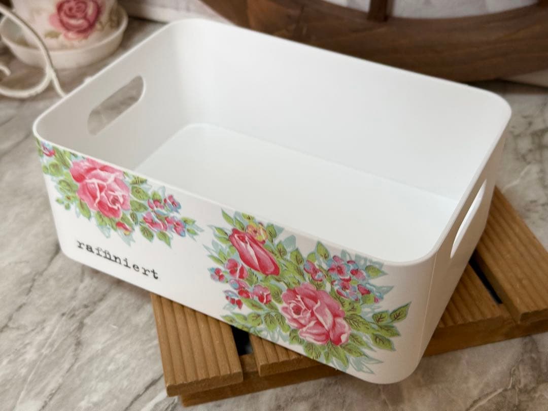 蓋付き収納BOX※積み重ね収納BOX※壁掛けミラー※薔薇雑貨※デコパージュ薔薇