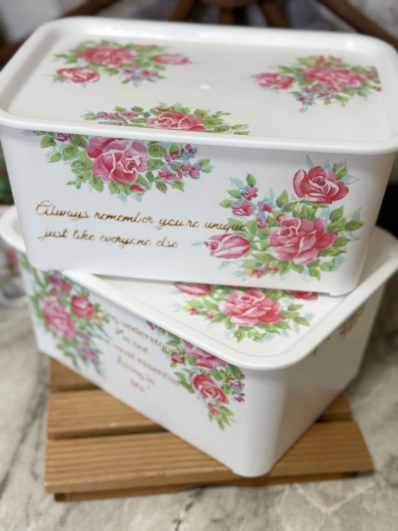 蓋付き収納BOX※積み重ね収納BOX※壁掛けミラー※薔薇雑貨※デコパージュ薔薇