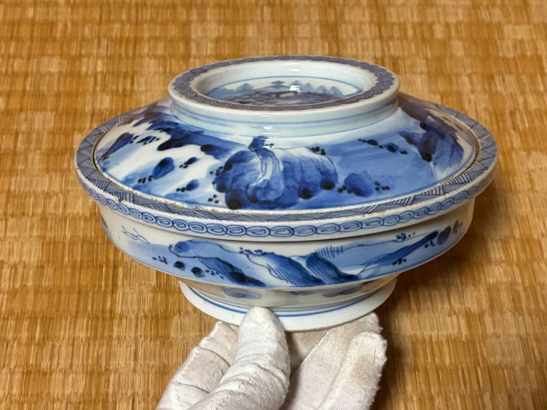 古伊万里 伊万里 染付 風景紋 蓋物 時代物