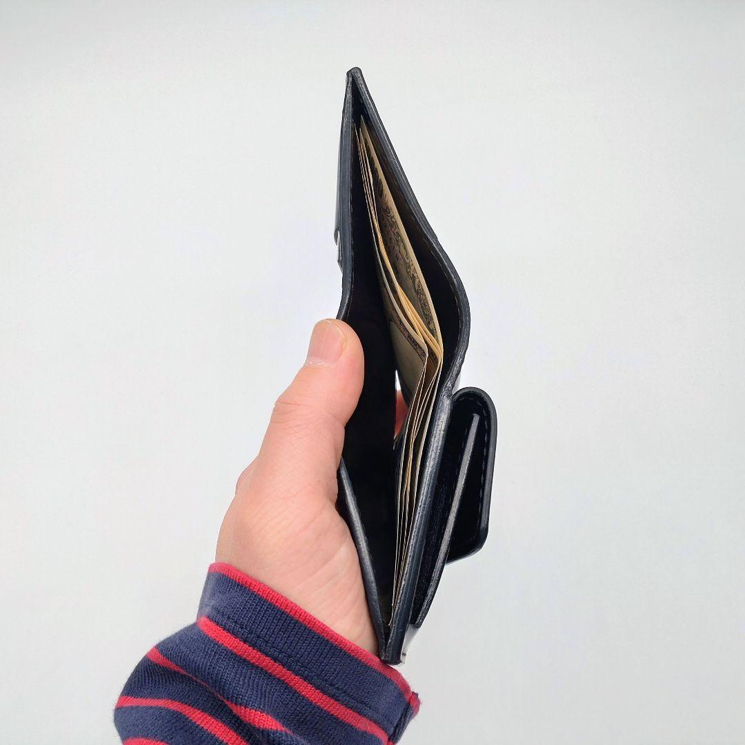 【カード8枚以上】本革コンパクト財布/二つ折り ヌメ革 ブラック ゲンコウ