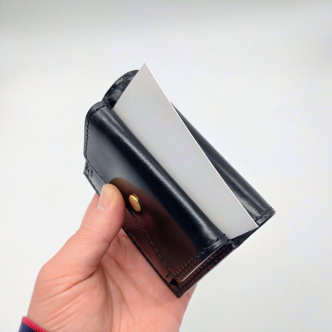 【カード8枚以上】本革コンパクト財布/二つ折り ヌメ革 ブラック ゲンコウ
