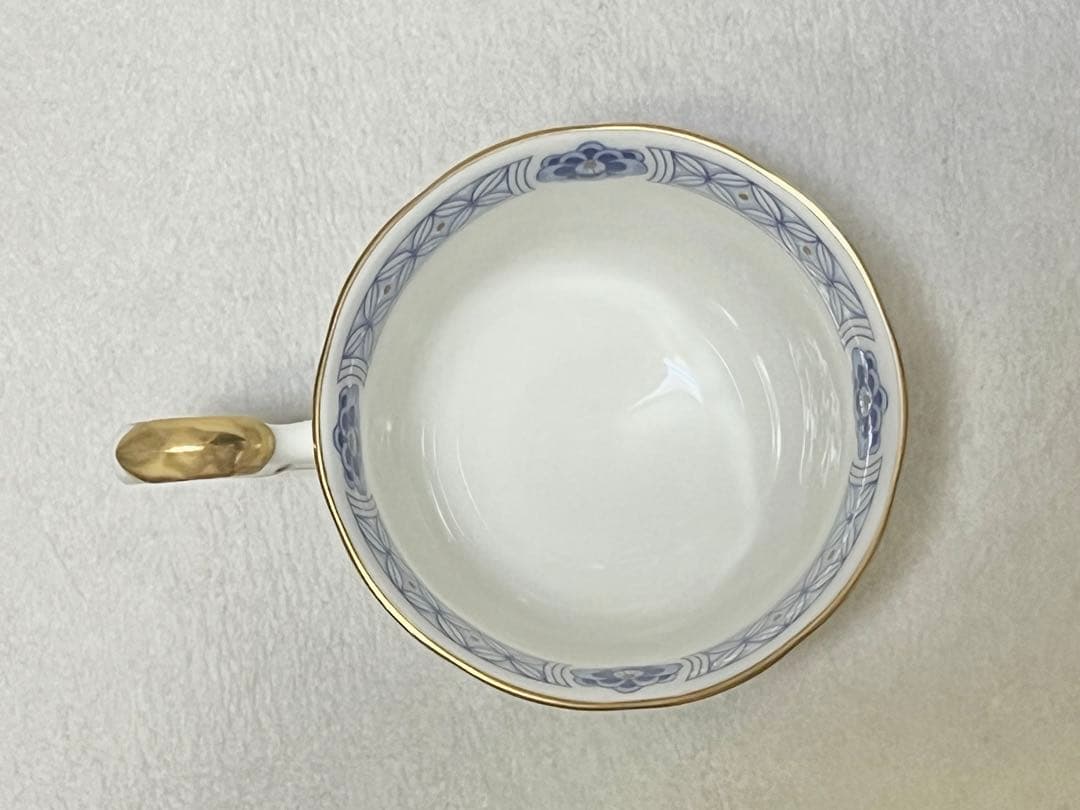 【ナルミ陶器】ミラノ カップ＆ソーサー２客 青花×七宝 金彩 花リム
