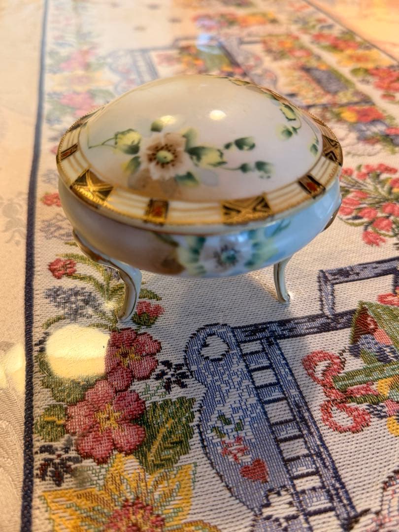 NIPPON HAND PAINTED 花柄陶器ボウル 金属脚付き