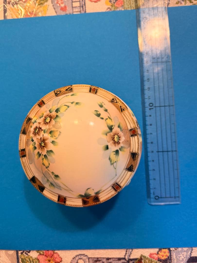NIPPON HAND PAINTED 花柄陶器ボウル 金属脚付き