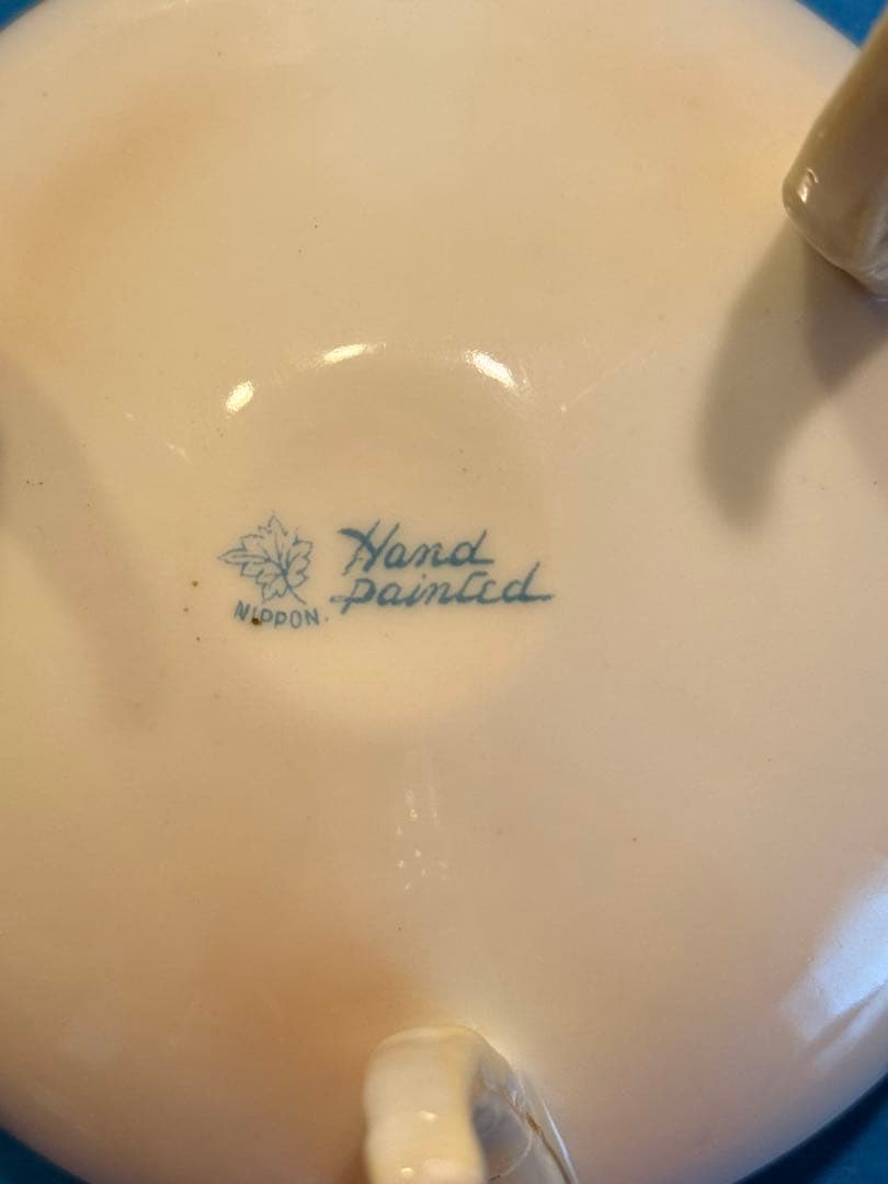 NIPPON HAND PAINTED 花柄陶器ボウル 金属脚付き