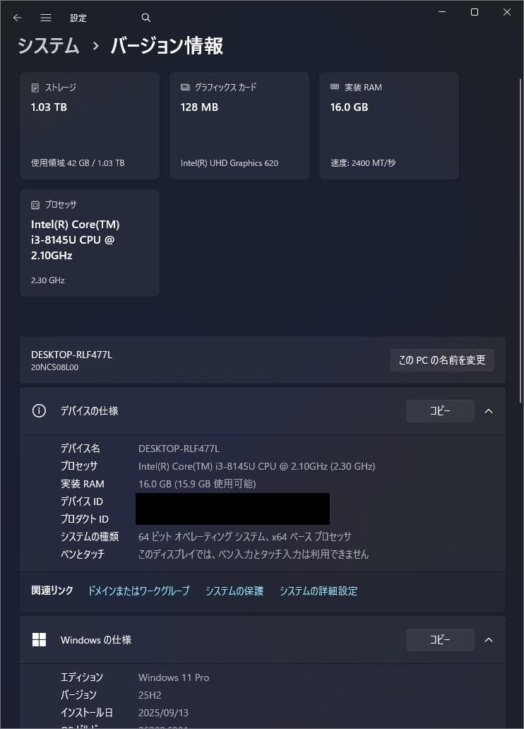 Windowsノート本体 ThinkPad E590 (i3/16GB/128GB+1TB/FHD)