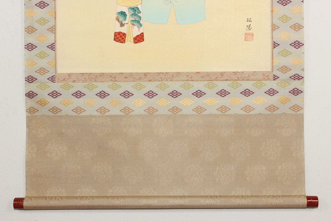 No5418掛軸　豊田紅陽　「御雛」　立雛図　絹本着色　共箱　桃の節句　送料無料