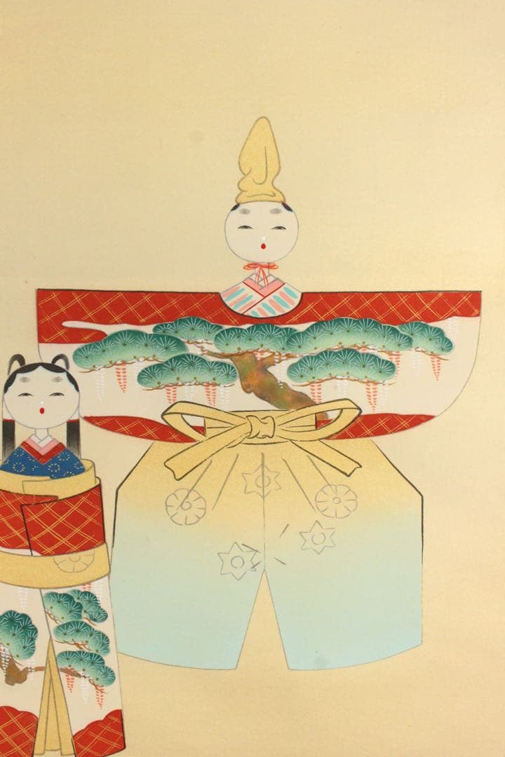 No5418掛軸　豊田紅陽　「御雛」　立雛図　絹本着色　共箱　桃の節句　送料無料