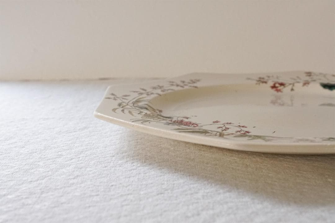 イギリスアンティーク　ボタニカル柄　オクトゴナル　プレート　22.1cm　B