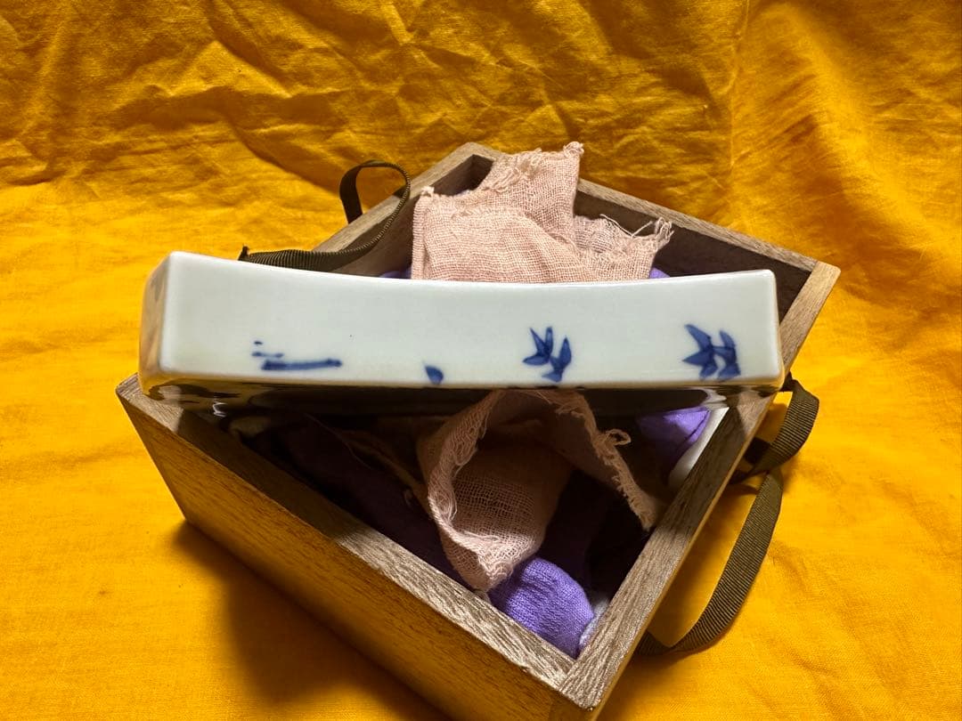希少品！清風与平 青華磁風字形 硯 二重箱　共箱