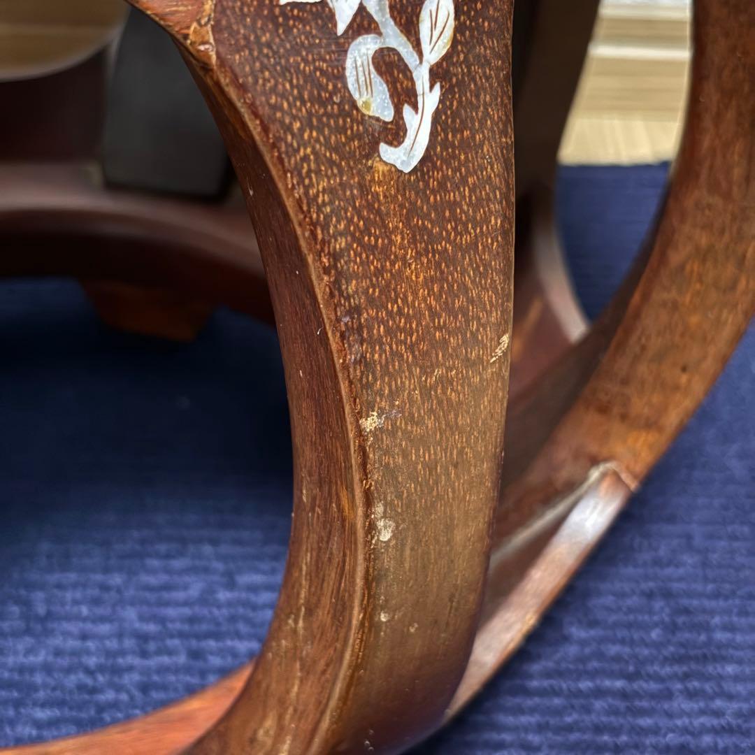 【美品】花梨 無垢 螺鈿細工 丸椅子 スツール 腰掛け 中国美術 工芸品
