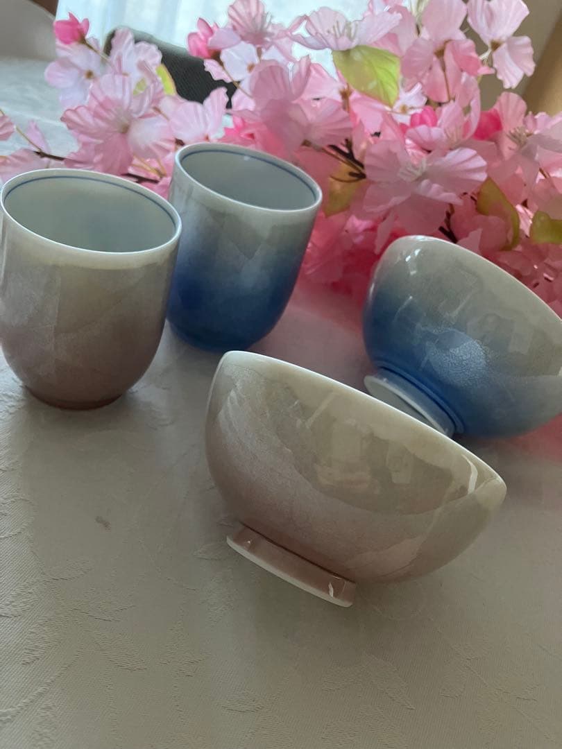 未使用❤️気品 九谷焼 宗秀窯 銀彩 夫婦湯呑み 茶碗セット