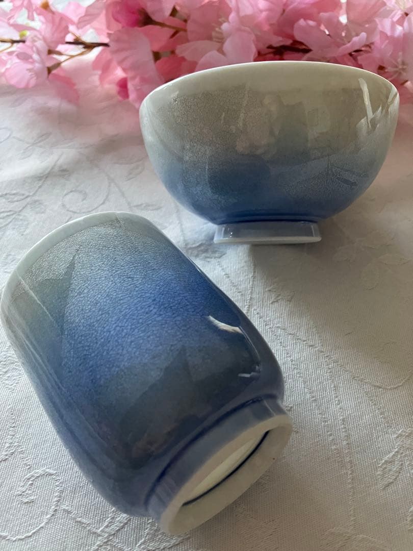 未使用❤️気品 九谷焼 宗秀窯 銀彩 夫婦湯呑み 茶碗セット