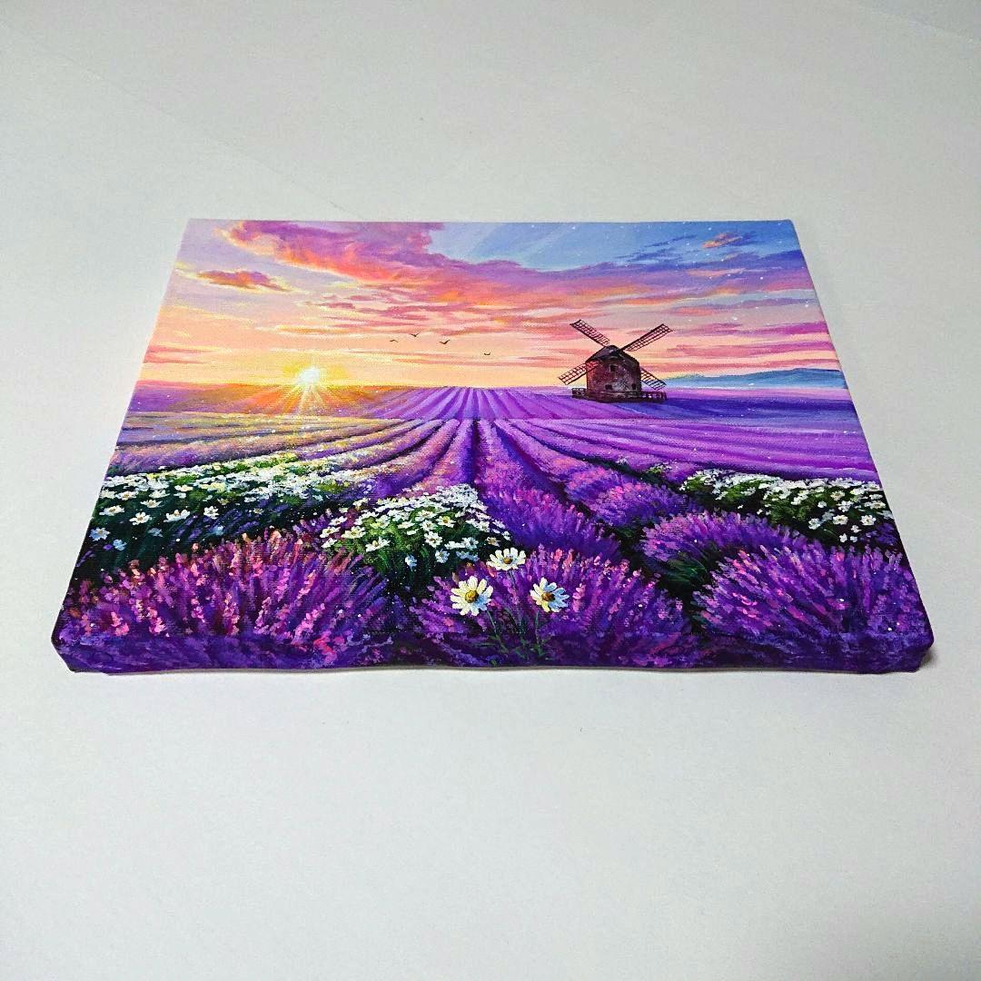 【夕焼けラベンダー】アクリル画 F3 風景画 絵画