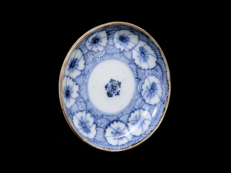 古伊万里　染付　撫子の図　豆皿　江戸期　E093AS-fbkv