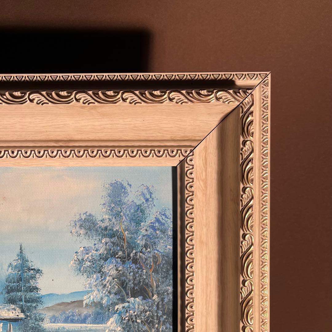 手書き油絵 山河の風景 額付 絵画 インテリア 油彩画