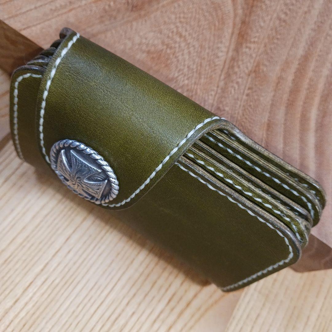 栃木レザーグリーン　ショートウォレット