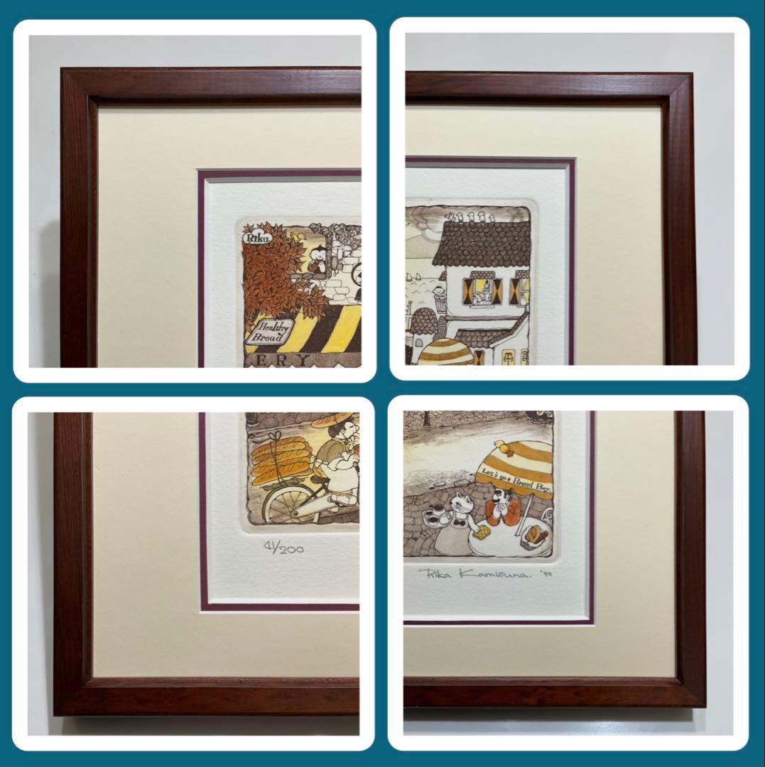 絵画・額縁・版画・上砂理佳・エッチング ・パン屋少年の朝・美術品・インテリア