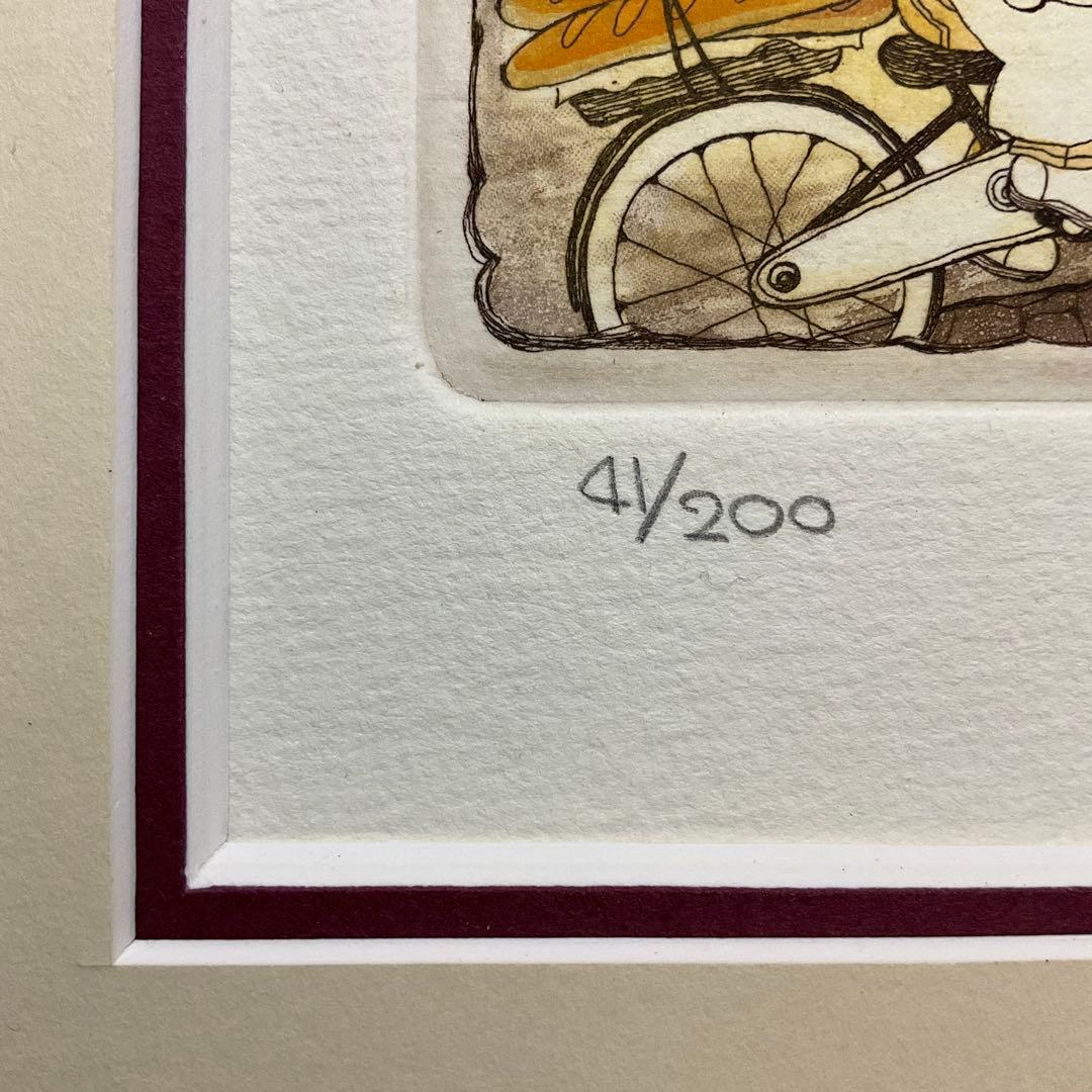 絵画・額縁・版画・上砂理佳・エッチング ・パン屋少年の朝・美術品・インテリア